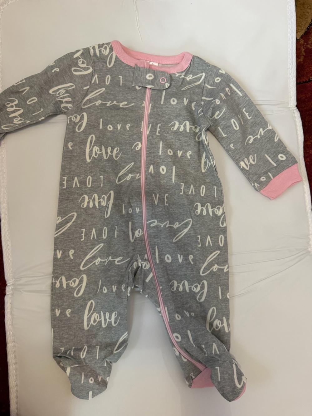 Gerber Gray "Love" Zip-Front Sleep Sack with Pink Trim